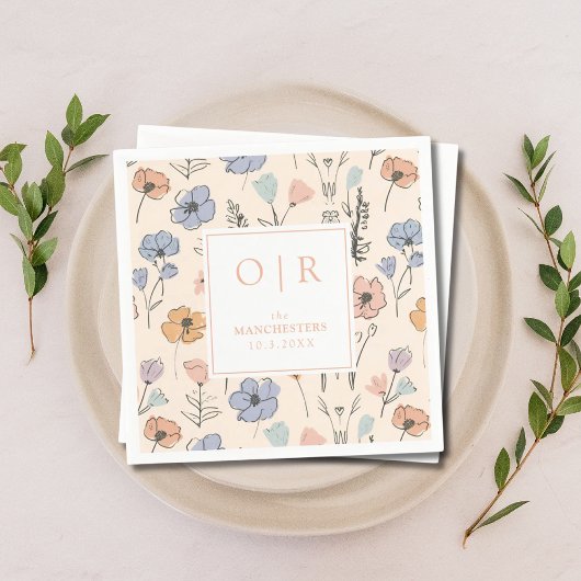 Custom Initial Spring Floral Wedding Napkins Serviette