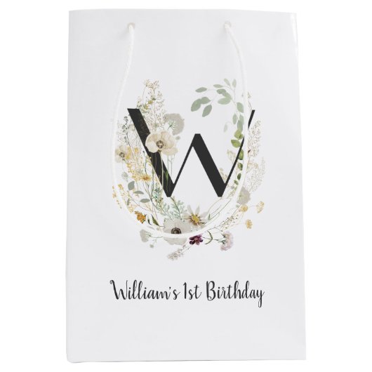 Custom Initial W With Soft colour Wild flowers Mittlere Geschenktüte (Vorderseite)