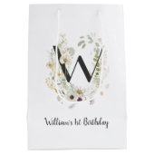 Custom Initial W With Soft colour Wild flowers Mittlere Geschenktüte (Rückseite)