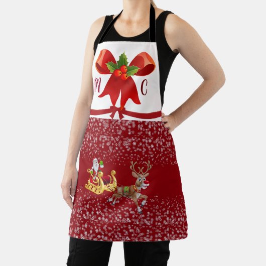 Custom Initialen Weihnachten Schneeflocken Santa R Schürze (InSitu)