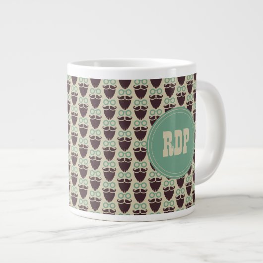 Custom Initials Beards & Eyeglasses Hipster Jumbo-Tasse (Vorderseite Rechts)