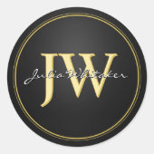 Custom Initials Black Gold Runder Aufkleber (Vorderseite)