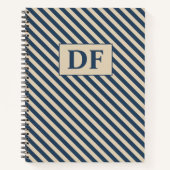 Custom Initials Blue/Vanilla Stripes Notebook Notizblock (Vorderseite)