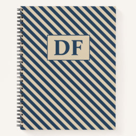 Custom Initials Blue/Vanilla Stripes Notebook Notizblock