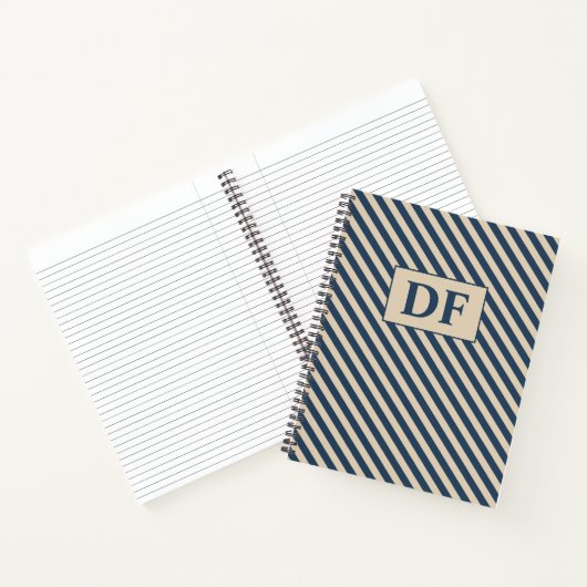 Custom Initials Blue/Vanilla Stripes Notebook Notizblock (Innenseite)
