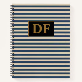 Custom Initials Blue/Vanilla Stripes Notebook Notizblock