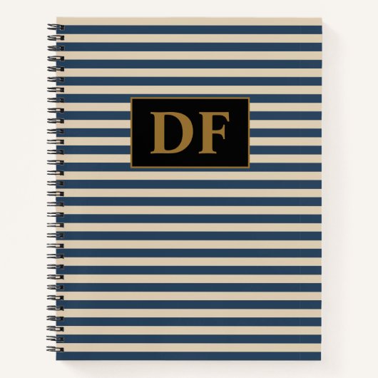 Custom Initials Blue/Vanilla Stripes Notebook Notizblock (Vorderseite)