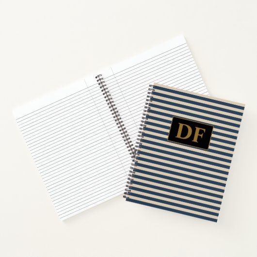 Custom Initials Blue/Vanilla Stripes Notebook Notizblock (Innenseite)