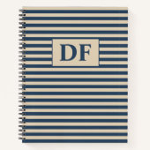 Custom Initials Blue/Vanilla Stripes Notebook Notizblock (Vorderseite)