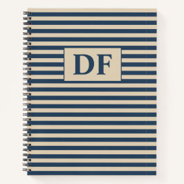 Custom Initials Blue/Vanilla Stripes Notebook Notizblock