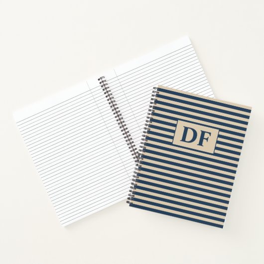 Custom Initials Blue/Vanilla Stripes Notebook Notizblock (Innenseite)