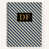 Custom Initials Blue/Vanilla Stripes Notebook Notizblock (Vorderseite)