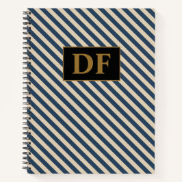 Custom Initials Blue/Vanilla Stripes Notebook Notizblock