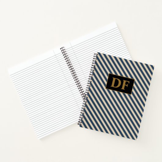 Custom Initials Blue/Vanilla Stripes Notebook Notizblock (Innenseite)