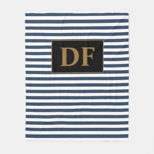 Custom Initials Blue/White Stripes Fleece Blanket (Vorderseite)