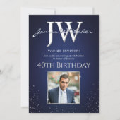 Custom Initials Elegant 40. Geburtstag Blue Silver Einladung (Vorderseite)