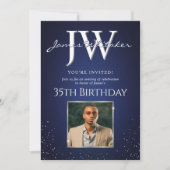 Custom Initials Elegant Birthday Blue Silver Einladung (Vorderseite)