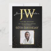 Custom Initials Elegant Black Gold 60. Geburtstag Einladung (Vorderseite)
