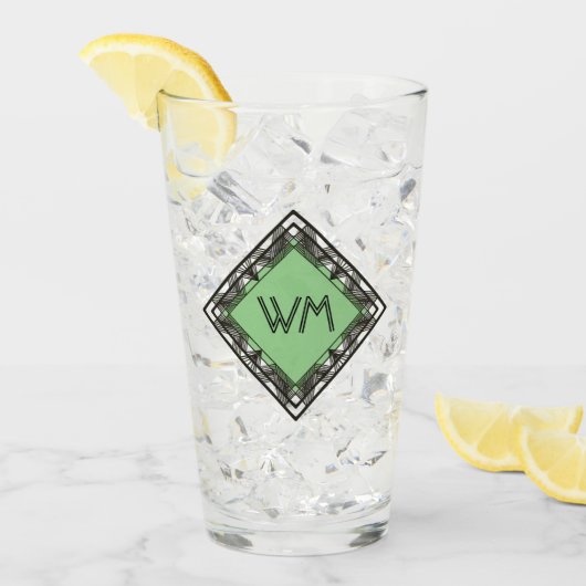 Custom Initials Elegant Manly Black Green Art Deco Glas (Vorderseite Ice)