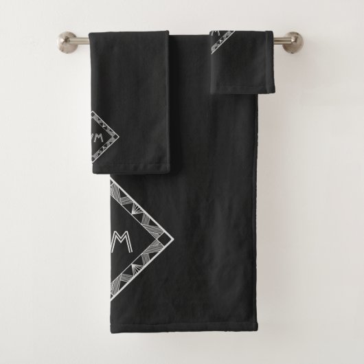Custom Initials Elegante Manly Black Chic Art Deco Badhandtuch Set (Insitu)