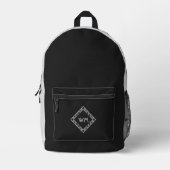 Custom Initials Elegante Manly Black Chic Art Deco Bedruckter Rucksack (Vorderseite)
