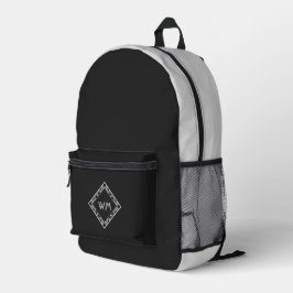Custom Initials Elegante Manly Black Chic Art Deco Bedruckter Rucksack