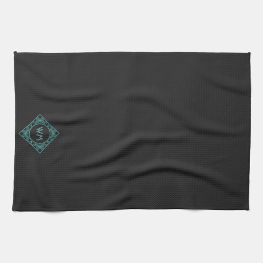 Custom Initials Elegante Manly Black Chic Art Deco Geschirrtuch (Horizontal)