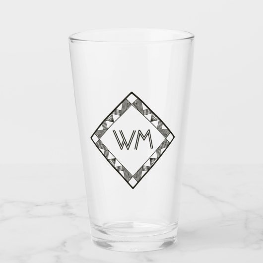 Custom Initials Elegante Manly Black Chic Art Deco Glas (Vorderseite)