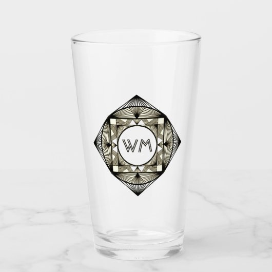 Custom Initials Elegante Manly Black Chic Art Deco Glas (Vorderseite)