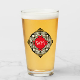 Custom Initials Elegante Manly Black Red Art Deco Glas
