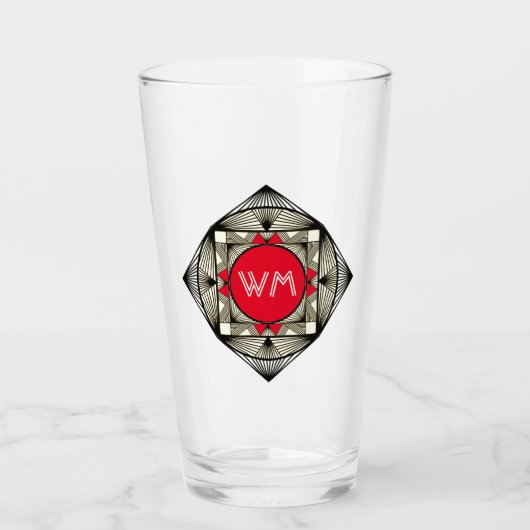 Custom Initials Elegante Manly Black Red Art Deco Glas (Vorderseite)