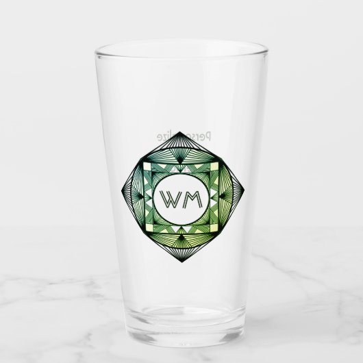 Custom Initials Elegante Manly Green Chic Art Deco Glas (Vorderseite)