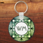 Custom Initials Elegante Manly Green Chic Art Deco Schlüsselanhänger (Vorderseite)