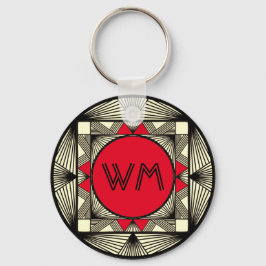 Custom Initials Elegante Manly Red Chic Art Deco Schlüsselanhänger