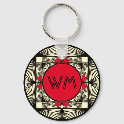 Custom Initials Elegante Manly Red Chic Art Deco Schlüsselanhänger (Vorderseite)