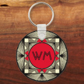 Custom Initials Elegante Manly Red Chic Art Deco Schlüsselanhänger (Vorderseite)