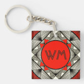 Custom Initials Elegante Manly Red Chic Art Deco Schlüsselanhänger (Vorderseite)