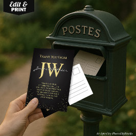 Custom Initials Elegantes Black Gold Dankeschön Ka Dankeskarte