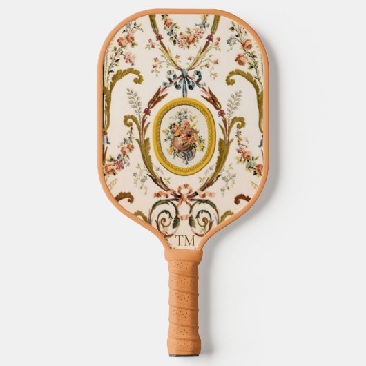 Custom Initials French Rokoko Floral Elegant Pickleball Schläger (Vorderseite)
