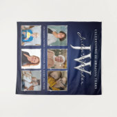 Custom Initials Geburtstag Banner Blue Silver Wandteppich (Vorderseite (Horizontal))