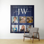 Custom Initials Geburtstag Banner Blue Silver Wandteppich (Beispiel)