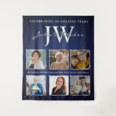 Custom Initials Geburtstag Banner Blue Silver Wandteppich (Vorderseite)