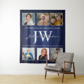 Custom Initials Geburtstag Banner Blue Silver Wandteppich (Beispiel)