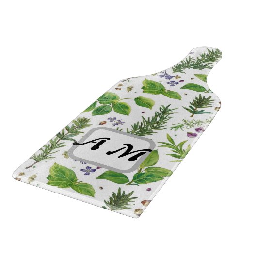  Custom initials Herbs seamless pattern  Schneidebrett (Ecke)