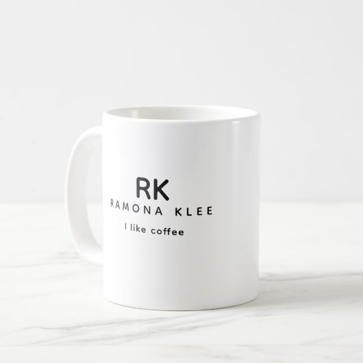 Custom Initials, Name und Slogan "I like coffee" Kaffeetasse (Vorderseite Links)