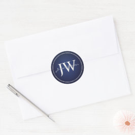 Custom Initials Navy Blue und Silver Runder Aufkleber