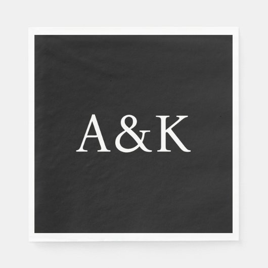 Custom Initials on Black Wedding Serviette (Vorderseite)