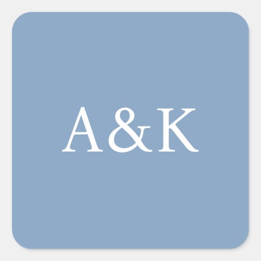 Custom Initials on Dusty Slate Blue Wedding Quadratischer Aufkleber (Vorderseite)