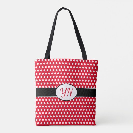 Custom initials Polka Dot Tote Bag Tasche (Rückseite)