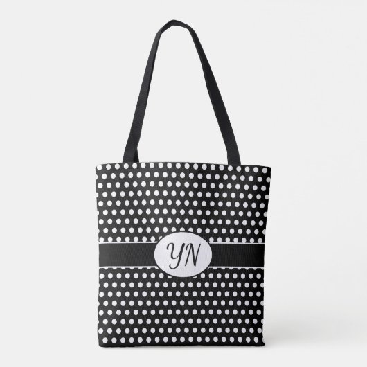 Custom initials Polka Dot Tote Bag Tasche (Rückseite)